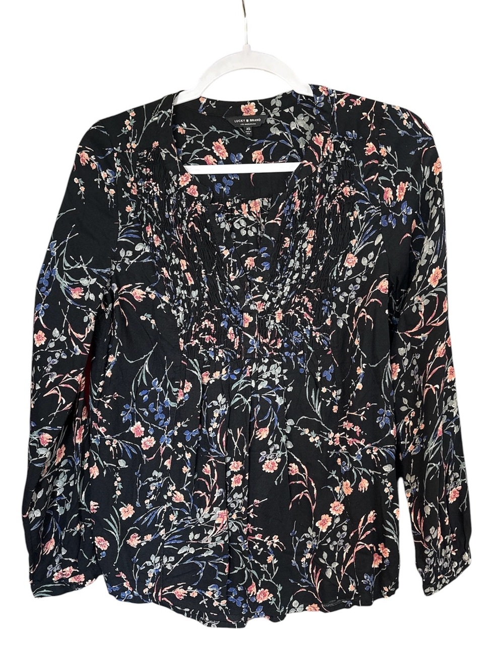 Lucky Brand Los Angeles 3/4 Sleeve Floral Lightweight Popover Blouse Smocked